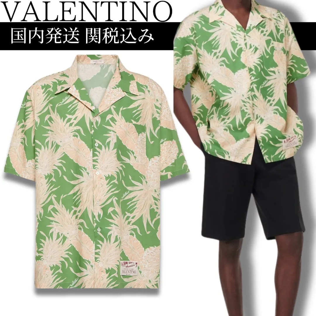 VALENTINO  |Tropical Patterns Street Style Cotton Short Sleeves Logo