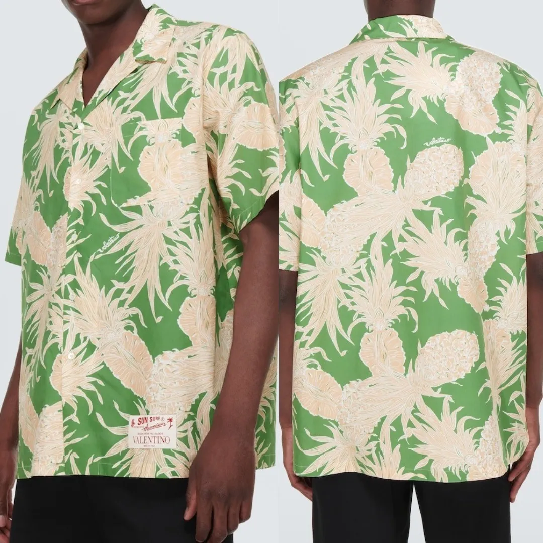 VALENTINO  |Tropical Patterns Street Style Cotton Short Sleeves Logo