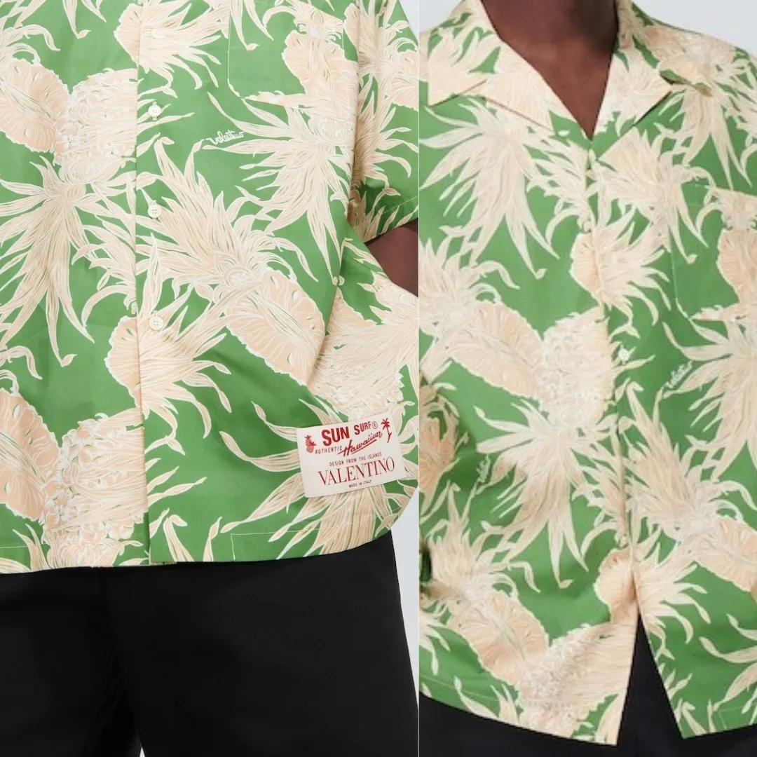 VALENTINO  |Tropical Patterns Street Style Cotton Short Sleeves Logo