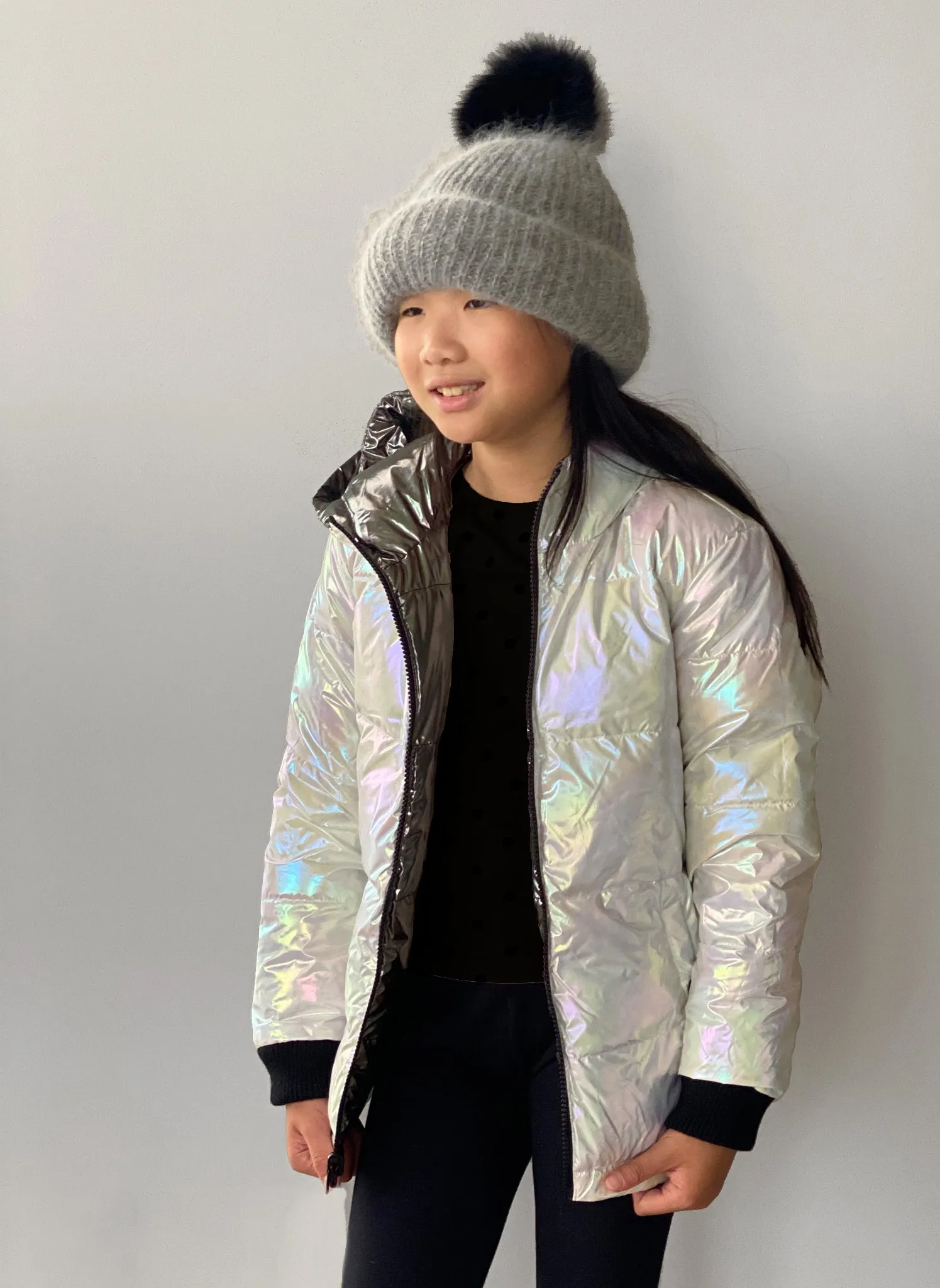 Vierra Rose Jusuf Reversible Jacket in Pearl Iridescent/Metallic Grey