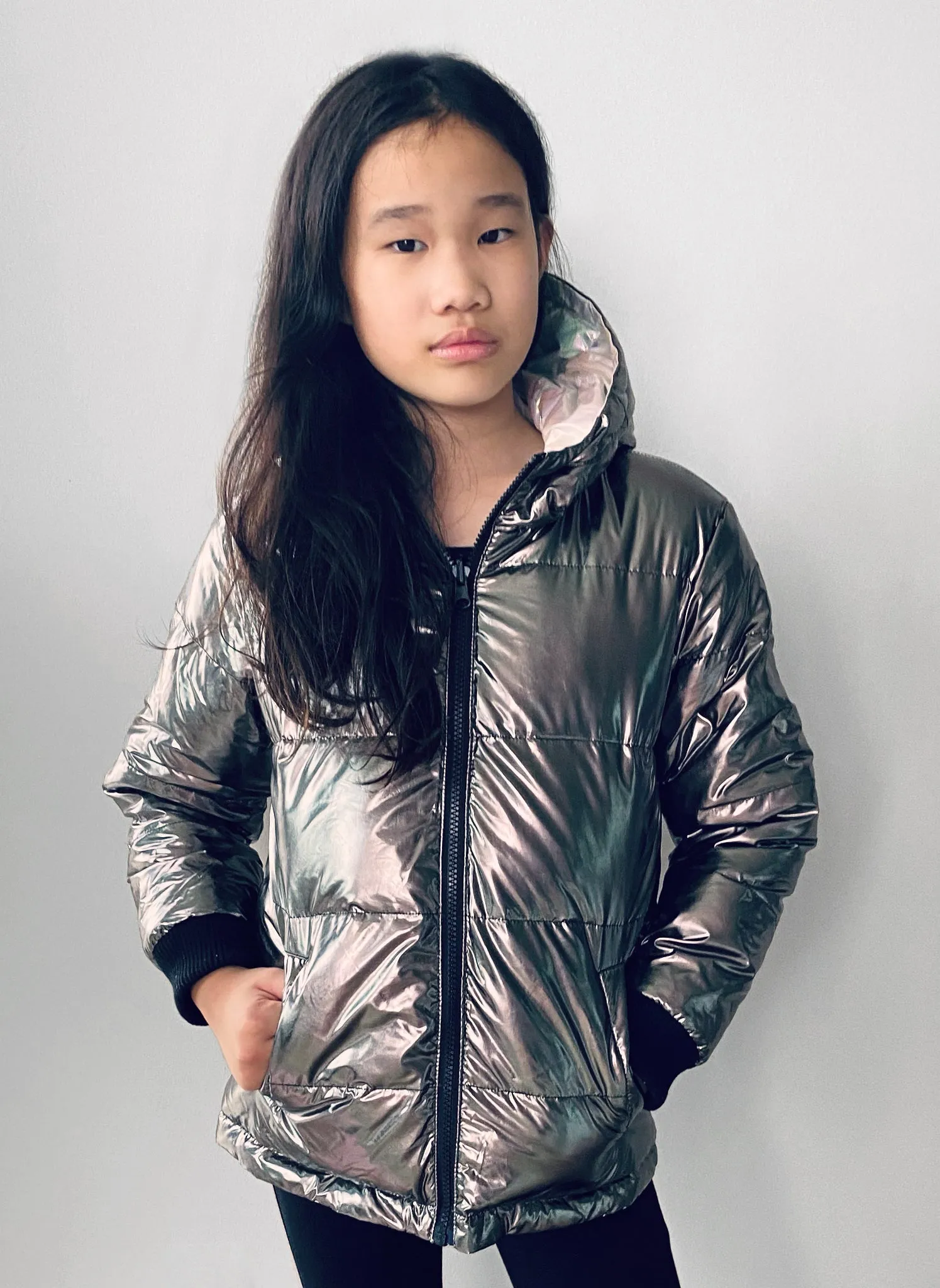 Vierra Rose Jusuf Reversible Jacket in Pearl Iridescent/Metallic Grey