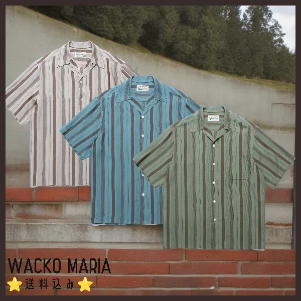 WACKO MARIA  |Stripes Unisex Street Style Plain Short Sleeves Logo