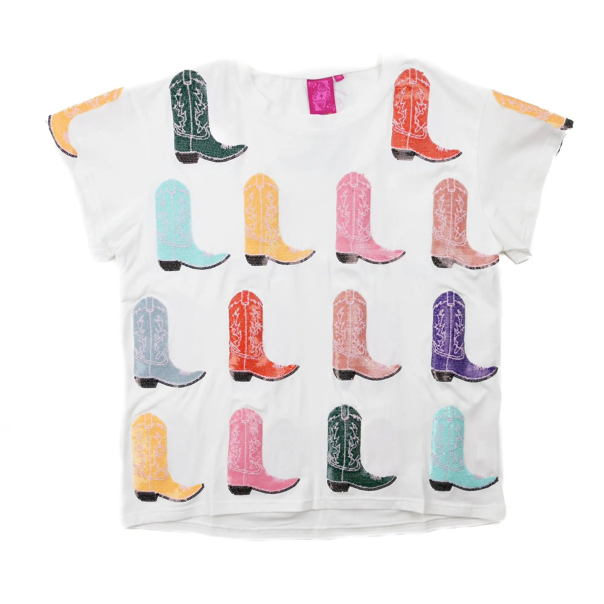 White Multi Cowboy Boot Tee - Women's