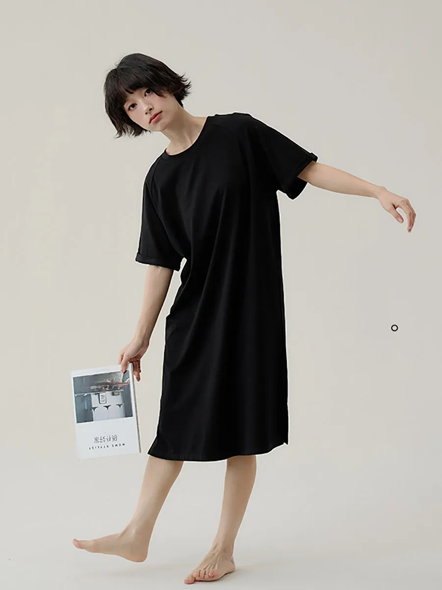 Women Summer Casual Solid With Bra Pads Pajamas Dress SC1049