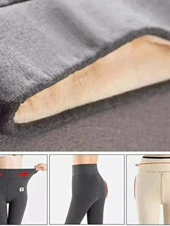 Women's High-Quality Fleece-Lined Winter Leggings with Side Pockets