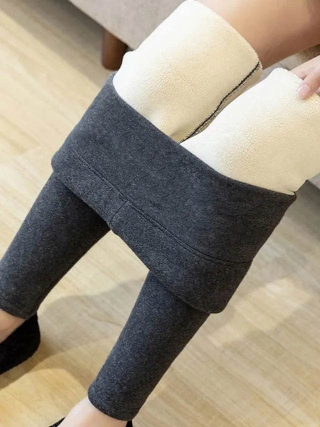 Women's High-Quality Fleece-Lined Winter Leggings with Side Pockets