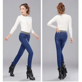 Women's Winter Warm Elastic High Waist Skinny Stretch Denim Pants